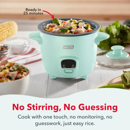 Dash Mini Rice Cooker, 2-Cup Removable Ceramic Nonstick Pot, Aqua