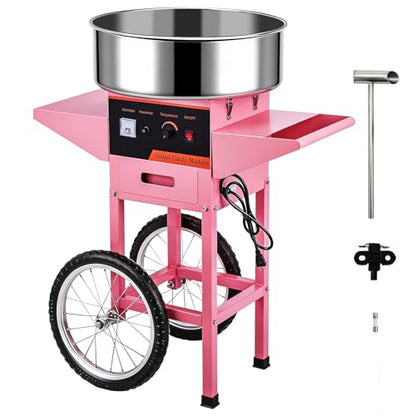 Commercial Cotton Candy Machine, 1000W Electric Floss Maker, Cotton Candy Machine With Stainless Steel Sugar Scoop And Drawer, For Carnival, Kids Birthday, Family Party,Pink W/Cart