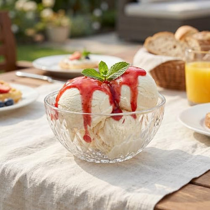 Jucoan 12 Pack 10 oz Small Glass Bowls, 5 Inch Diamond Cut Glass Prep Bowls, Stackable Salad Bowl for Dessert, Ice Cream, Fruit, Cereal, Candy, Yogurt