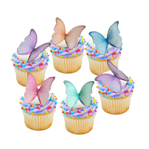 48Pcs Edible Butterflies for Cake Decorating Wafer Paper Butterfly Cupcake Toppers Edible Cake Toppers for Wedding Birthday Party Cupcakes Decorations(Mix Color)