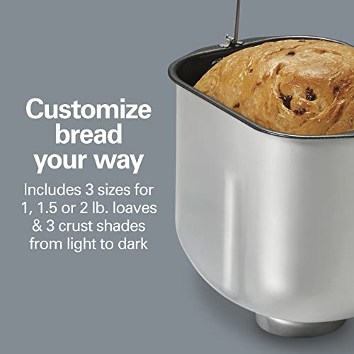 Hamilton Beach 29890 Premium Dough & Bread Maker Machine with Auto Fruit and Nut Dispenser, 2 lb. Loaf Capacity, 21 Programmable Settings Includes Gluten Free+Keto, Stainless Steel