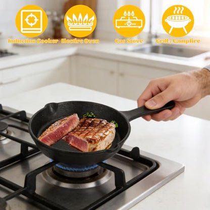 LDHHYH 4 Pack Mini Cast Iron Skillet, 6 Inch Small Cast Iron Frying Pan, Pre-Seasoned Cast Iron Skillet Set, Black Non-Stick Mini Cast Iron Cookware for Stove, Oven, Grill Safe, Indoor and Outdoor Use