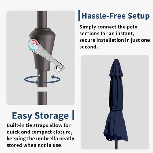 Patio Kingdom 9FT Solar Umbrella 32 LED Lighted Patio Umbrella Table Market Umbrella w/Tilt and Crank, UV-Resistant Outdoor Umbrella for Pool, Garden, Deck, Navy Blue