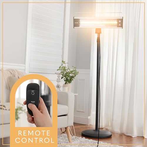 SereneLife Infrared Patio Heater, Electric Patio Heater for Indoor/Outdoor Use, Portable Stand Heater with Remote Control, 1500 W, for Restaurant, Patio, Backyard, Garage, Decks (Off Black)