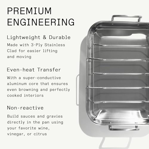 Made In Cookware | Stainless Clad Roasting Pan | 3-Ply Stainless Clad | Professional Cookware | Crafted in Thailand