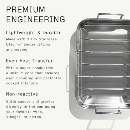 Made In Cookware | Stainless Clad Roasting Pan | 3-Ply Stainless Clad | Professional Cookware | Crafted in Thailand