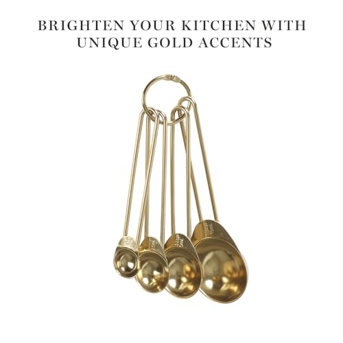 Martha Stewart Richburn 4-Piece Gold Stainless Steel Measuring Spoons Set – Durable and Stylish Kitchen Measuring Tools for Precise Baking and Cooking