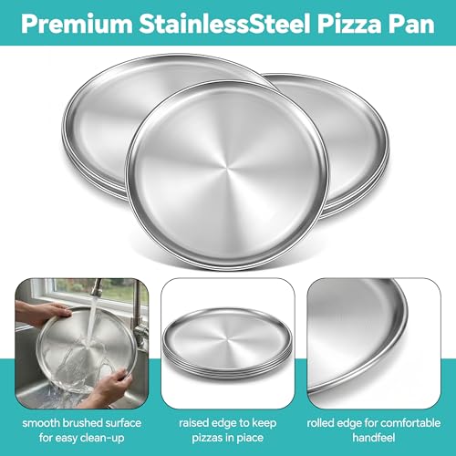 BSTUR Stainless Steel Pizza Pan 16 inch, Pizza Pan for Oven, Thick Round Pizza Tray Baking Sheet, Large Metal Pizza Pan, Dishwasher Safe, Easy Clean & Dishwasher Safe, Set of 3
