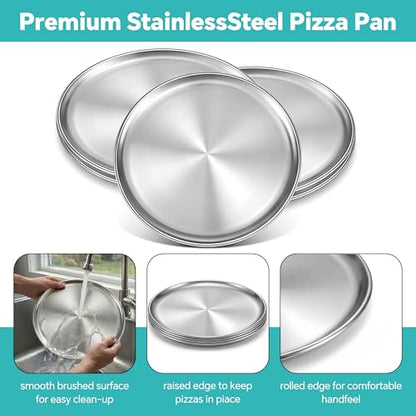 BSTUR Stainless Steel Pizza Pan 16 inch, Pizza Pan for Oven, Thick Round Pizza Tray Baking Sheet, Large Metal Pizza Pan, Dishwasher Safe, Easy Clean & Dishwasher Safe, Set of 3