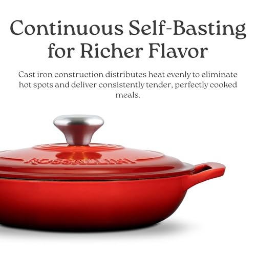 ROSSALLINI Signature Enameled Cast Iron Braiser, Non-Stick Serving Pot with Tight Fitting Lid for Perfect Roasting, Baking, Sauteing, Searing, and Pan Frying | 2.25Q (2.1L) - White