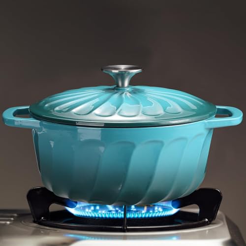 6 QT Enameled Cast Iron Dutch Oven with Lid, Non-Seasoning Enamel Coated Pot, 500°F Oven Safe, Dual Handles, Compatible with All Cooktops for Bread Baking, Braising & Stewing, White (BlueGreen, 6 QT)