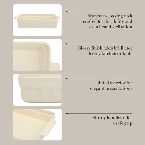 Martha Stewart Broadbrook Ceramic Bakeware, 13x9 Inch Rectangular Baking Dish with Handles, Cream Glazed Stoneware for Casseroles, Lasagna, Roasts & Desserts, Oven & Dishwasher Safe