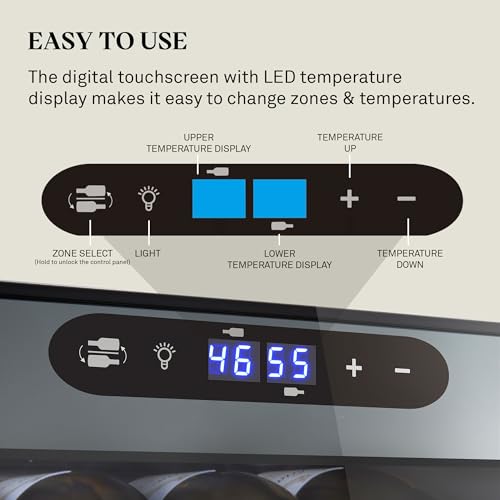 Wine Enthusiast 32-Bottle Dual Zone MAX Compressor Wine Cooler – Freestanding Mini Fridge with Digital Touchscreen, LED Display, Split Storage for Red & White Wines, Matte Black Refrigerator Home Bar