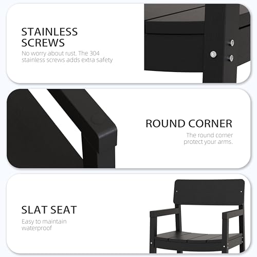 Shintenchi 7 Pieces Outdoor Dining Set,HDPE Outdoor Table and Chairs Set for 6,All Weather Patio Furniture Sets with Umbrella Hole,Modern Wooden Textured Dining Sets for Backyard,Garden,Black