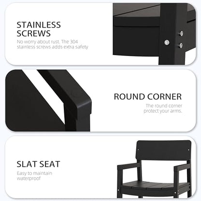 Shintenchi 7 Pieces Outdoor Dining Set,HDPE Outdoor Table and Chairs Set for 6,All Weather Patio Furniture Sets with Umbrella Hole,Modern Wooden Textured Dining Sets for Backyard,Garden,Black