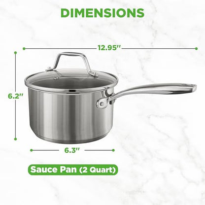 NutriChef 2 Quart Stainless Steel Saucepan with Lid - Heavy Duty Pot with Ergonomic Handles, For All Cooktops