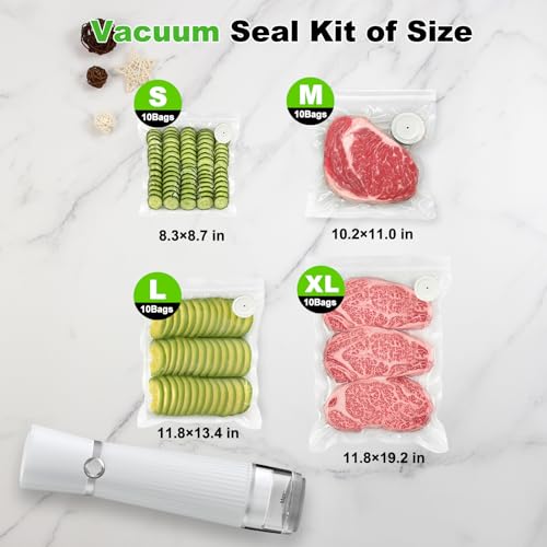 Jexqizy Vacuum Sealer for Food (Compact Vacuum Sealer Machine + 40 Reusable Vacuum Bags), Handheld Vacuum Food saver for 10X Preservation & Fresh, Powerful 80Kpa Portable Vacuum Sealer