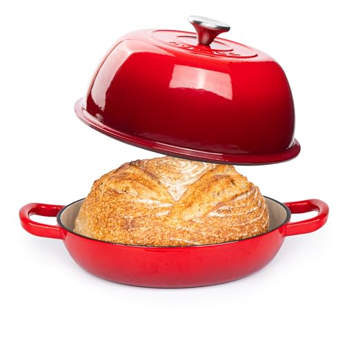Enamelled Cast Iron Dutch Oven Pot – Dutch Oven For Sourdough Bread Baking – Cast Iron Bread Pot – Red, 6 Quarts, 26cm – by Nuovva
