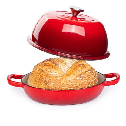 Enamelled Cast Iron Dutch Oven Pot – Dutch Oven For Sourdough Bread Baking – Cast Iron Bread Pot – Red, 6 Quarts, 26cm – by Nuovva