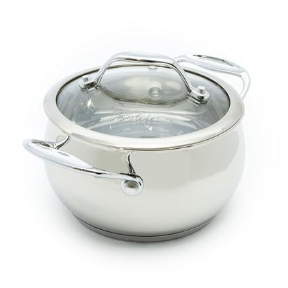 David Burke Splendor Stainless Steel 2-Quart Dutch Oven with Glass Lid, Vented Steam – Side handles, Oven Safe