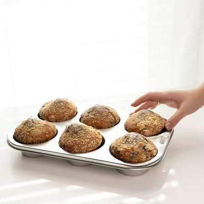 Fox Run Stainless Steel Extra Large Muffin and Cupcake Pan, 6 Cup Jumbo Muffin Tin