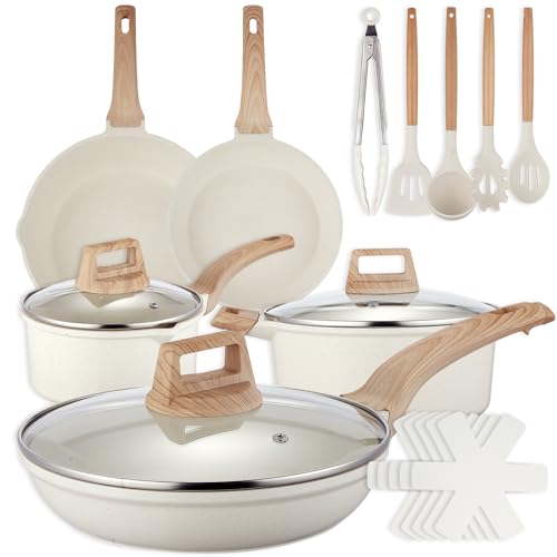 18 Pcs Pots and Pans Set for Kitchen, Nonstick Ceramic Cookware Set, Non Stick Induction Cookware Frying Pans & Saucepans