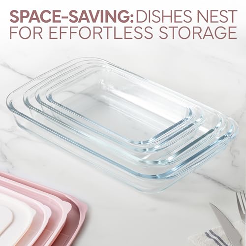 COOK WITH COLOR 8 PC. Glass Baking Dish Set with Lids - Deep Casserole Dish, Glass Food Container, Oven, Freezer and Microwave Safe, Clear Container, Pink