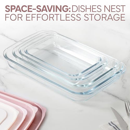 COOK WITH COLOR 8 PC. Glass Baking Dish Set with Lids - Deep Casserole Dish, Glass Food Container, Oven, Freezer and Microwave Safe, Clear Container, Pink