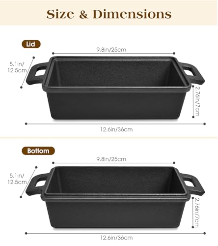 Bachdomc Cast Iron Loaf Pan With Lid, 9×5 in – 2‑in‑1 Heavy‑Duty & Oven‑Safe Loaf Pan for Sourdough & Homemade Bread
