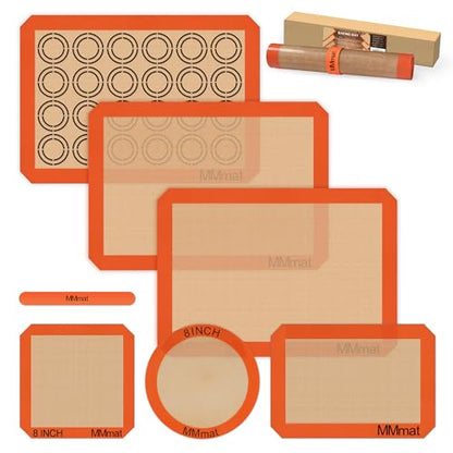 MMmat Silicone Baking Mats - Best German Silicone, Non Slip Baking Sheet, Non Stick Reusable Silicone Mats For Baking, Food Grade Oven Liner, Counter Mat, Set of 6