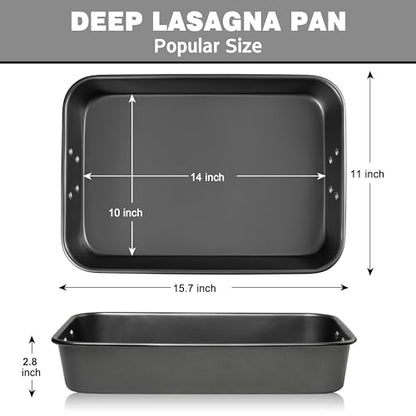 Tiawudi Lasagna Pan with Handles, 15x10x3 Inch Bakeware for Oven, Nonstick Rectangular Roasting Pan, Deep Baking Dish for Cake and Brownie, Heavy Duty