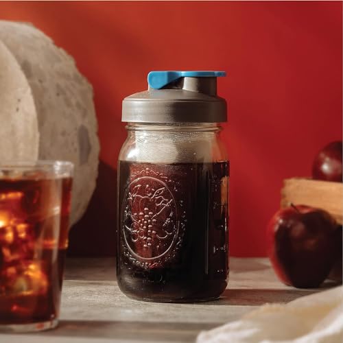County Line Kitchen 64 oz Glass Cold Brew Coffee Maker with Leak-Proof Lid, Wide Mouth Mason Jar - Iced Coffee and Tea Pitcher - Black