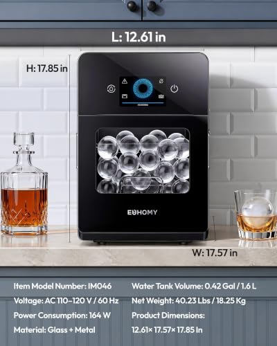 EUHOMY 2" Ice Ball Maker Countertop, 4Pcs in 40Mins, 144Pcs/day, Self-Cleaning Sphere Ice Maker with Crystal Clear Ice, Round Ice Cube Maker Machine for Whiskey & Bourbon