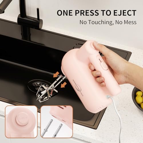 Hand Mixer Electric Handheld 5-Speed Upgraded Motor Pink