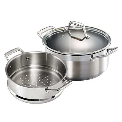 Tramontina Gourmet 5-Quart Steamer Set, Tri-Ply Base Stainless Steel Dutch Oven with Steamer Insert and Glass Lid, Induction-Ready