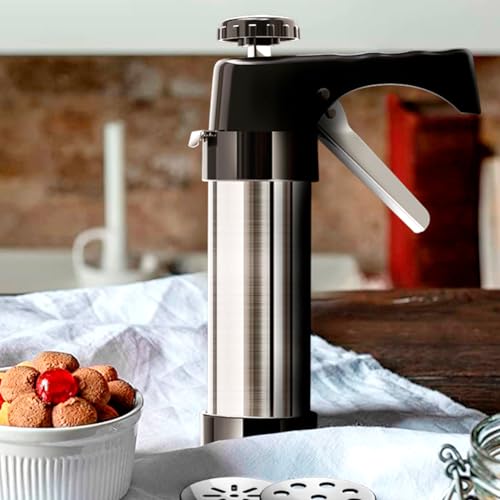 Cookies Press Gun,Stainless Steel Spritz Cookie Press with 13 Cookie Presss Discs and 8 Icing Tips,Durable Butter Cookies Shooter for DIY Biscuits(silver)