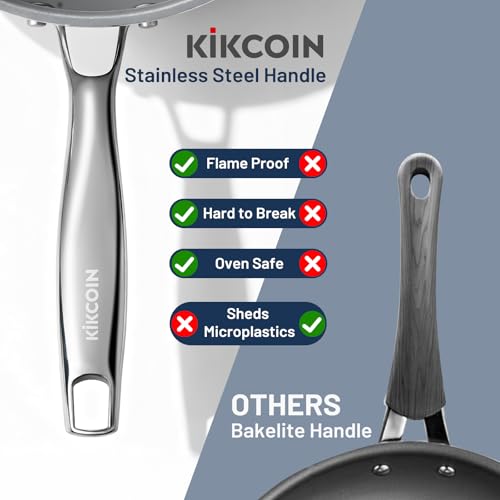 Kikcoin Non Stick Frying Pans, 3 Pack Ceramic Frying Pan for Cooking, 8+9.5+11 Inch Omelette Pans Set with Stay Cool Handle, Induction Ready, Free of PFAS PFOA PTFE, Oven/Dishwasher Safe