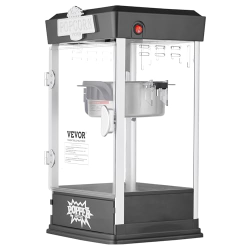 VEVOR Popcorn Maker, 480W Popcorn Popper Machine, 4 Oz Kettle Makes 1.5 Gallon per Batch, Tabletop Popcorn Maker, Includes 3 Scoops, Movie Theater Style, Black