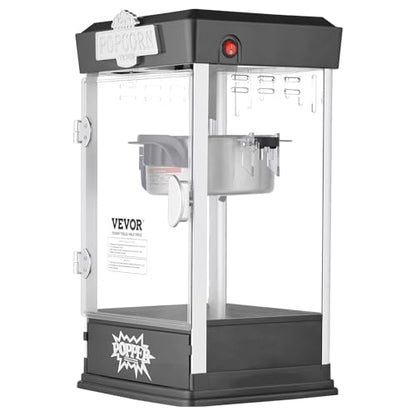 VEVOR Popcorn Maker, 480W Popcorn Popper Machine, 4 Oz Kettle Makes 1.5 Gallon per Batch, Tabletop Popcorn Maker, Includes 3 Scoops, Movie Theater Style, Black