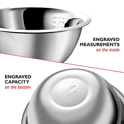 EATEX Stainless Steel Mixing Bowls with Measuring Cups & Spoons Set of 14 - Dishwasher Safe Nesting Mixing Bowl Set for Cooking, Baking & Meal Prep Non-Slip Premium Bowls
