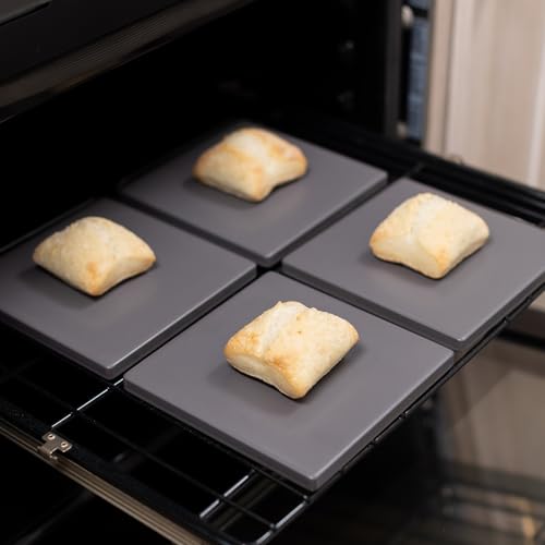 Old Stone 4-Piece Glazed Cordierite Pizza Stone Set, Four 7.5 inch Stones Form 15 x15 inch Baking Surface, Durable, Heat-Resistant for Oven & Grill