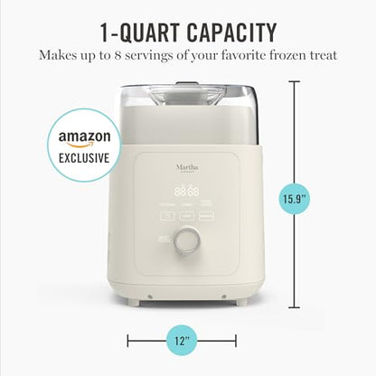 Martha Stewart 1 Quart Ice Cream Maker, Built-In Compressor, No Pre-Freezing Required, 3 Modes (Ice Cream, Sorbet, Frozen Yogurt), Automatic Mix-In Alert, Dishwasher-Safe Parts, Linen Cream