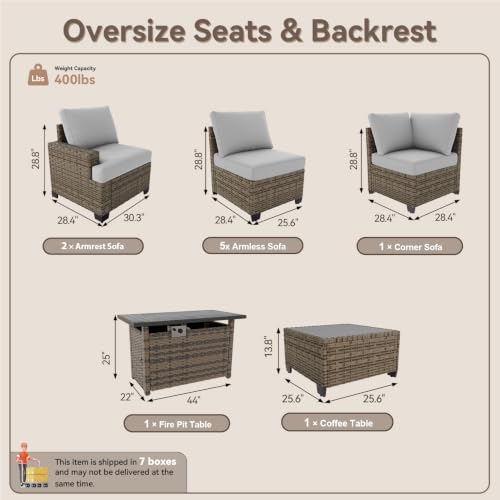 Aoxun Luxury 10 Piece Patio Furniture Set with Fire Pit Table, Gray