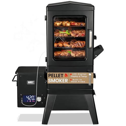Pellet Smoker with Cover, Electric Wood Pellet Smoker Grill With Meat Probe and Hook, 616 Sq in Cooking Area LED Display Temperature Control, Outdoor Cooking, Patio, Garden Barbecue