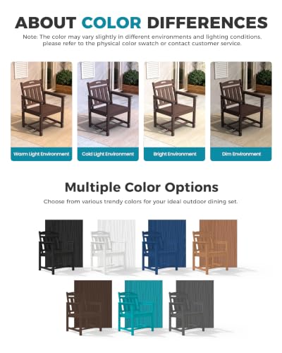 Ciokea HDPE Outdoor Dining Set of 4, Patio Table and Chairs Sets, Brown