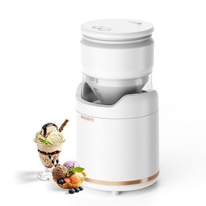BRIOBITE Ice Cream Maker Machine,Quiet,Rechargeable,1–2 Servings,White