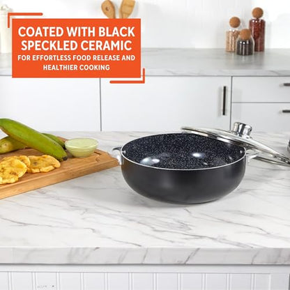 IMUSA 4.4Qt Bistro Ceramic Nonstick Caldero/Dutch Oven with Glass Lid, Black