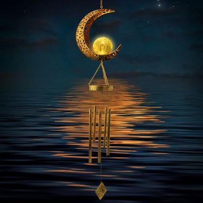 Solar Moon Wind Chimes for Outside Unique Birthday Mom Gifts for Women Mom Grandma Crackle Glass Ball LED Wind Chimes Solar Lights Outdoor Decor Light for Garden Patio Yard