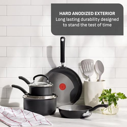 T-Fal Ultimate Hard Anodized Ceramic Nonstick 8 Piece Cookware Set, Oven Safe Up to 400°F, Dishwasher Safe, Pots and Pans Set, Includes Frying Pans, Saucepan, Cooking Utensils, Stone
