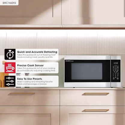 SHARP Countertop Microwave Oven with Removable 13.6" Carousel Turntable, 1100 Watt, 1.6 Cubic Feet, Stainless Steel